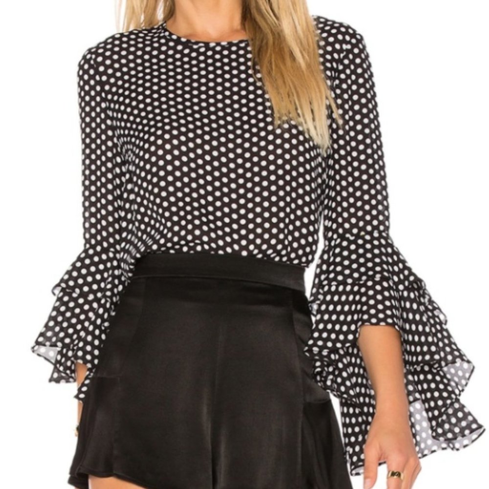 Milly Gabby polka dot ruffle sleeve silk blouse